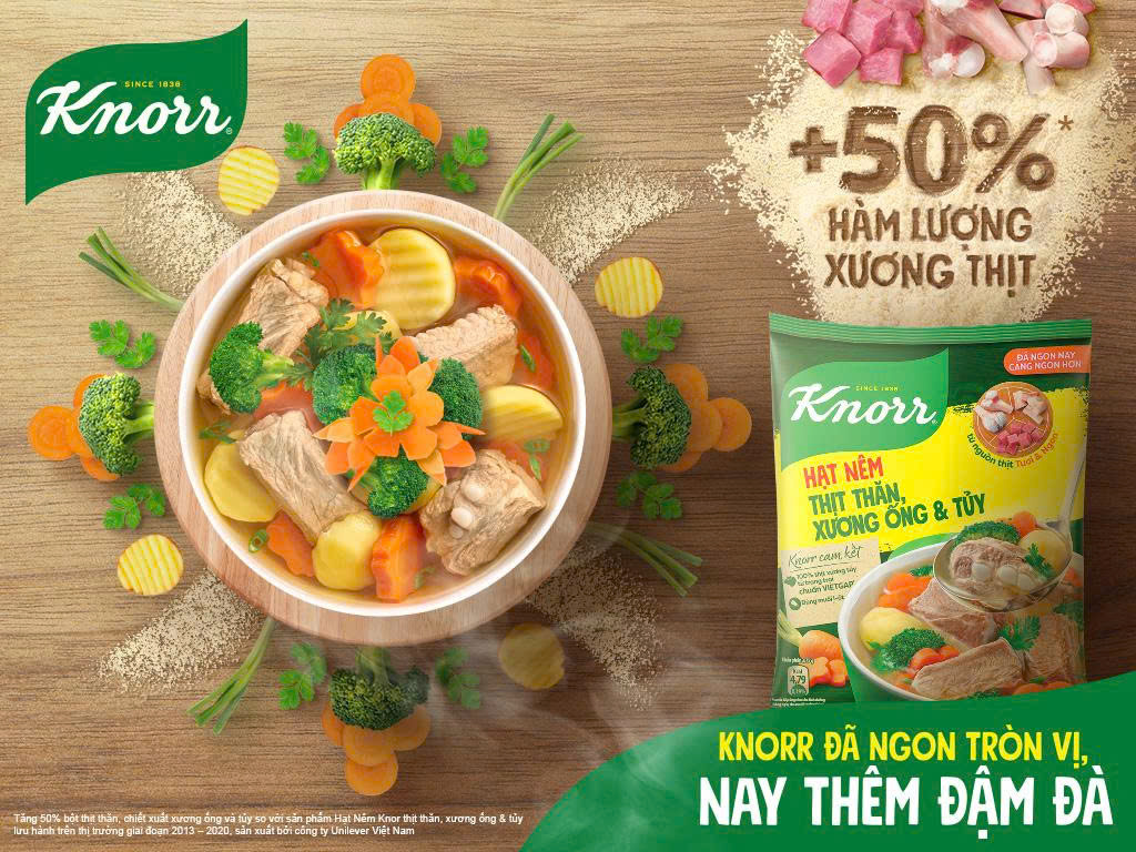 Hạt nêm Knorr thịt thăn, xương ống, tủy gói 900g